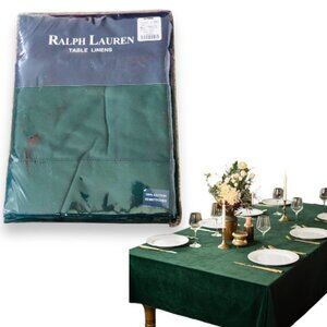 RALPH LAUREN Table Cloth Linens Oblong Emerald Green Hemstitched 60x120” Cotton
